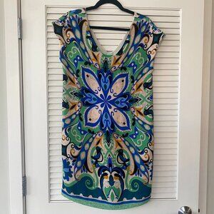 Anthropologie Maeve Folksong Floral Shift Mini Dress, Blue Green, Size S